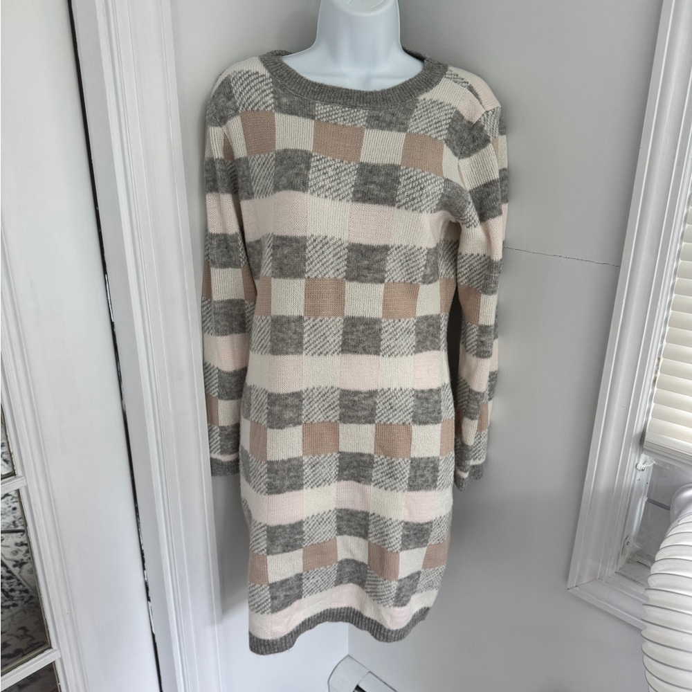 Love Scarlett Plaid Knit Sweater Dress Size M